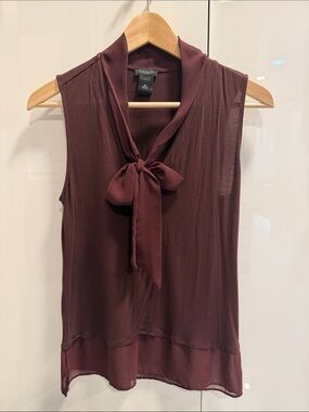 Ann Taylor Sleeveless Tie-Neck Blouse - Burgundy